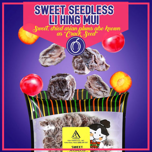Asia Trans Sweet Seedless Li Hing Mui Crack Seed Plums, 4 oz, Naturally Sweet Dried Asian Plum Candy