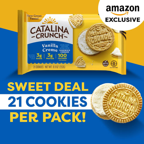 4g 8.9 oz. (21 Count) Catalina Crunch Protein Cookies, Protein per Serving - Low-Sugar Sandwich Cookies - Gluten Free