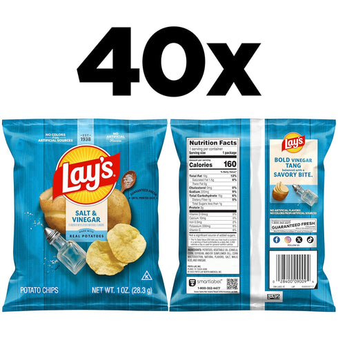1 oz (40 Count) (Packaging Lay's Salt & Vinegar Flavored Potato Chips, Bags, May Vary)
