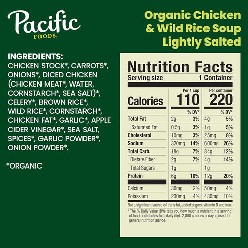 16.3 oz (Pack 12) Pacific Foods Organic Lightly Salted Chicken and Wild Rice Soup, Can