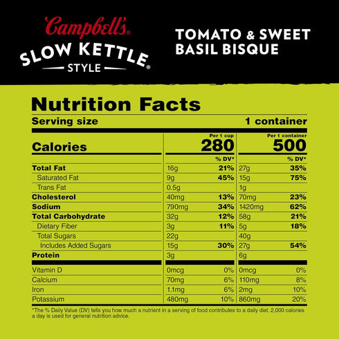 Campbell's Slow Kettle 15.5 oz Style Tomato & Sweet Basil Bisque, Microwavable Bowl