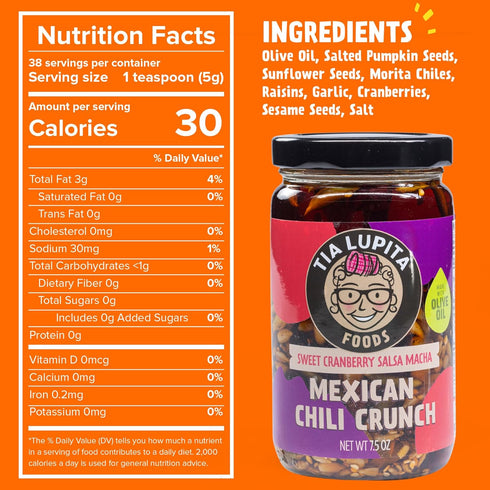 (7.5 Oz) Tia Lupita Salsa Macha Chili Crunch Oil - Cranberry Flavor Crunchy Morita Chili Oil | Made w/Olive Oil, Gluten