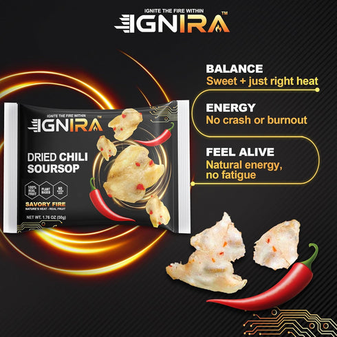 1 (6 Packs, 1.76 oz IGNIRA Spicy Dried Soursop with Chili, Vegan Sweet & Hot Fruit Snacks, Premium Soft Dry Chili