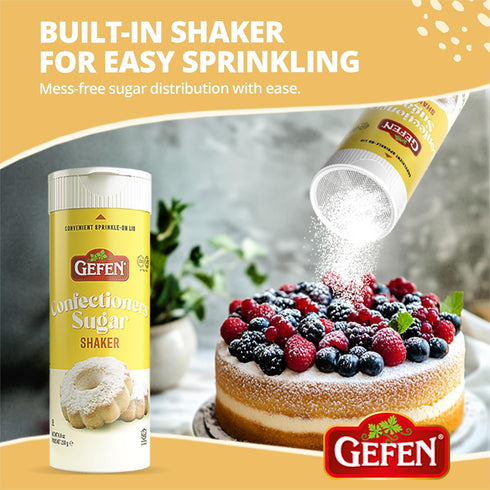 8.8oz Gefen Confectioners Sugar Shaker, | Powdered Sugar Duster | Corn Free | Gluten Free | Premium Confection Sugar |