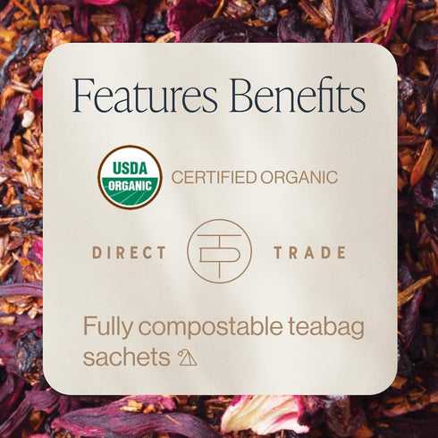 Rishi Tea Blueberry Hibiscus Herbal Tea - Organic, Caffeine Free, 15 Count Sachet Bags, Sweet & Tangy
