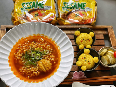 4.05 oz (Pack 10) OTTOGI Spicy Sesame Flavor Ramen Korean Instant Noodle with Egg Block, Spicy Sesame Broth