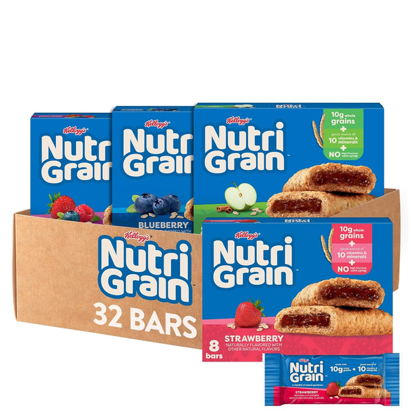 Nutri-Grain Soft Baked Breakfast Bars, Kids Snacks, Whole Grain, Variety Pack (4