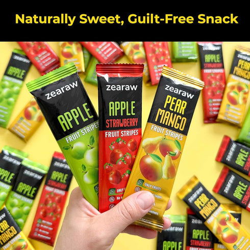 30 Pack ZEARAW Healthy Fruit Snacks for Adults and Kids Fruit Leather with Dried Apple, Apple-Strawberry, Pear-Mango