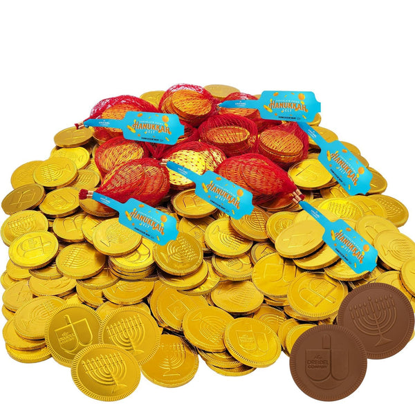 The Dreidel Company Hanukkah Chocolate Gelt, 48-Pack Mesh Bags of Milk Chocolate