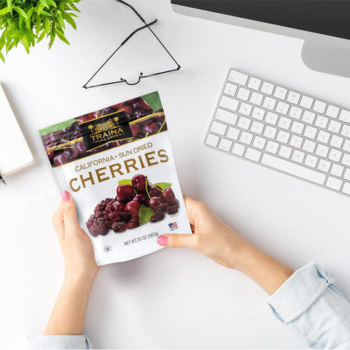 (20 Oz) Traina Home Grown California Sun Dried Bing Cherries - Healthy & Non-GMO, Natural Sweet Flavor Fruit No Sugar