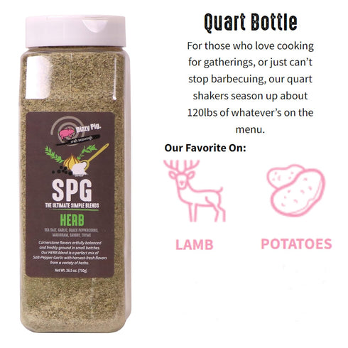120lbs Dizzy Pig SPG Herb (Salt, Pepper & Garlic) Seasoning Rub (Quart Shaker) - Hand Made in the USA - Seasons Around