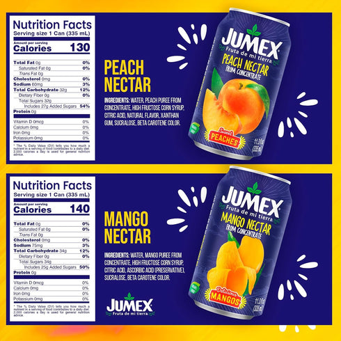 11.3oz, 12 Pack Jumex Mango Nectar Juice & Peach Nectar - Made with Fresh Fruit Puree - Tropical Fruit Juice