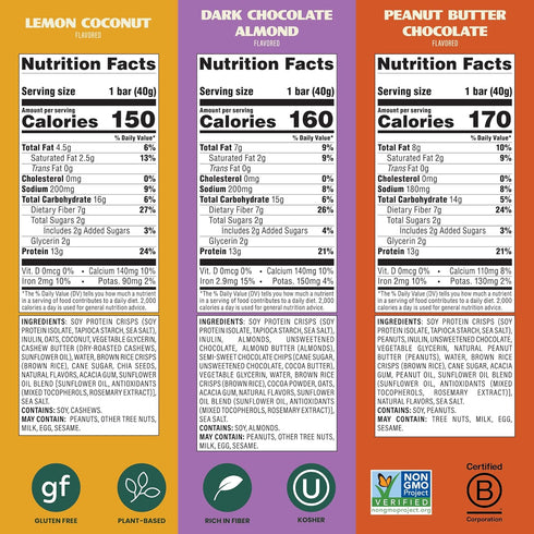 Pack, 3 13g 2g 7g 12 Simply Protein - Crispy Vegan Protein Bars Variety Flavors - Plant Based, Protein Snacks