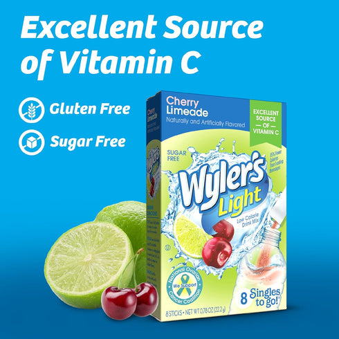8 Count (Pack 12) Wyler's Light Cherry Limeade Singles To Go Drink Mix Cherry Limeade