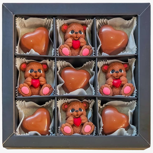 Ksana Choco Handmade 9 Ksana Handmade Belgian Chocolate Gift Box pcs Bear & Heart Shapes Fibella Hazelnut Filling