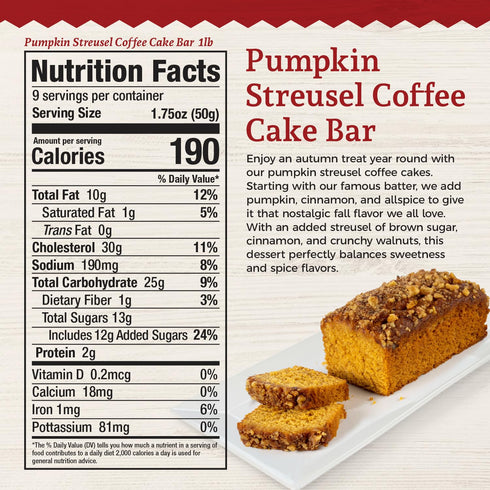 6-10 (16 oz) Beatrice Bakery Co Pumpkin Streusel Coffee Breakfast Bread Box, Grandma's Freshly Made Premium Gourmet