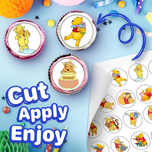 30 x Edible Cupcake Toppers, Honey Bear Inspired Collection of Edible Cake Decorations on Wafer Sheet