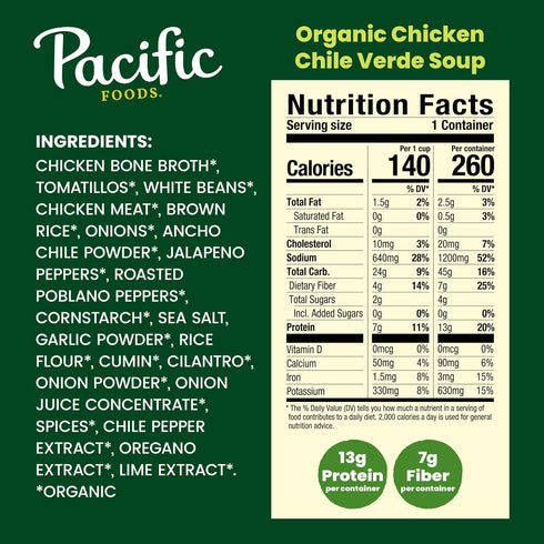 16.3 oz (12 Pack) Pacific Foods Organic Chicken Chile Verde Soup with Rice & Beans, Can