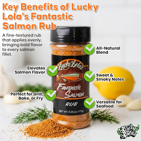 6.25 oz Lucky Lola's Fantastic Salmon Rub - Gourmet All-Natural Dry Rub | Perfect Salmon Seasoning for Grilling