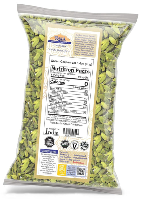Rani Green Cardamom Pods Spice (Hari Elachi) 1.4oz (40g) | All Natural | Vegan | Gluten Friendly | Kosher | Product of