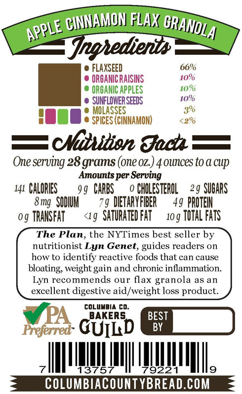 Columbia County Bread & Granola 12 oz Flax Granola - Apple Cinnamon - The Plan Friendly, Gluten Free