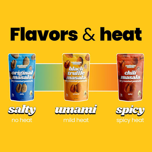 Pack 7 oz (Pack 3) Confusion Snacks Avocado Oil South Asian Spiced Peanuts Flavored Variety - Gluten Free and Seed Oil