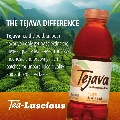 16.9 (12 Pack) Tejava Unsweetened Peach Iced Tea, Ounce PET Bottles, Natural, Non-GMO-Verified, Rainforest