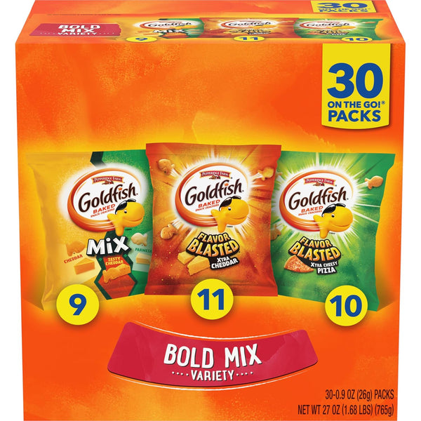 Goldfish Bold Mix Variety Pack Snack Crackers, 1 oz Snack Packs, 30