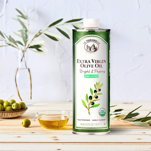 33.8 oz (1 La Tourangelle, Organic Extra Virgin Olive Oil, Cold-Pressed Early Harvest EVOO from Spain, Bright