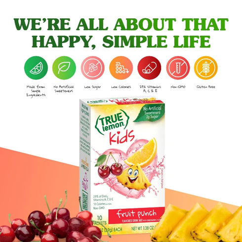 True Lemon , Fruit Punch Packets Low Sugar No Preservatives Kids Hydration Drink Mix,