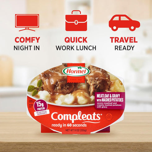 9 oz. (6 Pack) HORMEL COMPLEATS Meatloaf & Gravy With Mashed Potatoes Microwave Tray