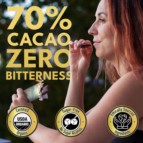 70% 1.5 oz (5 Macalat Quinoa Chocolate Crunch Bar, Sugar-Free Sweet Dark Chocolate Quinoa with Allulose and Monk Fruit