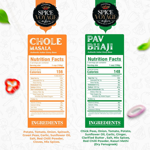 SPICE VOYAGE 2 Pack 10.6 10 Curry Paste Combo - Indian Chickpeas Masala & Pav Bhaji Ready to Eat Meals Ounces Each Just