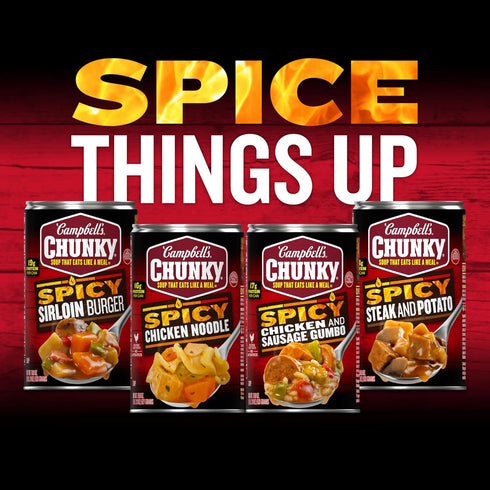 18.8 oz (Pack 12) Campbells Chunky Soup, Spicy Chicken and Sausage Gumbo, Can
