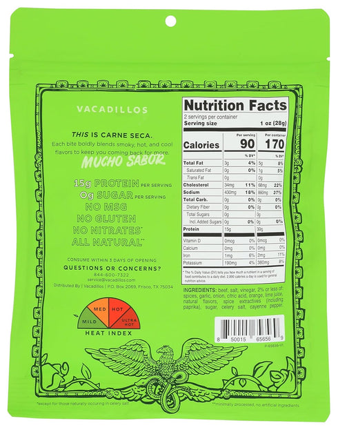 3 Count Vacadillos Air-Dried Beef Jerky Carne Seca, Chile Lime