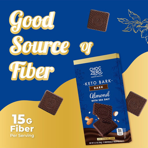 (4 Count, 3.2oz ChocZero Dark Chocolate Almond Bark with Sea Salt, Sugar Free, Vegan, Low Carb, High Fiber, Keto