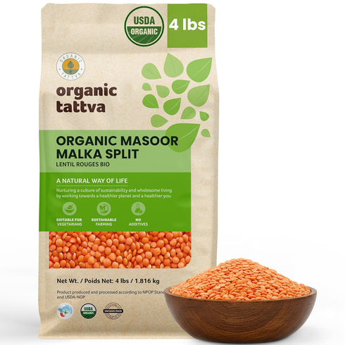 (4 lbs) Organic Tattva Mix Dal - Unpolished Lentils Organic, Gluten Free, Vegan & Kosher - High Protein Split Beans
