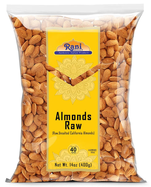 Rani Almonds, Raw Whole With Skin (uncooked, unsalted) 14oz (400g) ~ All