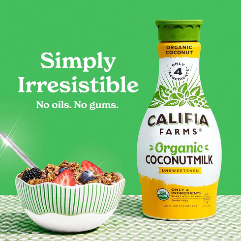 48 Oz, Califia Farms - Organic Unsweetened Coconut Milk, Dairy Free, Vegan, Plant Based, Non GMO, Low Calorie, USDA