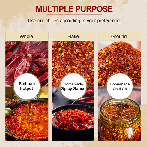 52USA Whole Dried Chilli Peppers, 4 Oz, Premium Szechuan Red Dried Chilis, Mild Spicy for Mexican Recipes