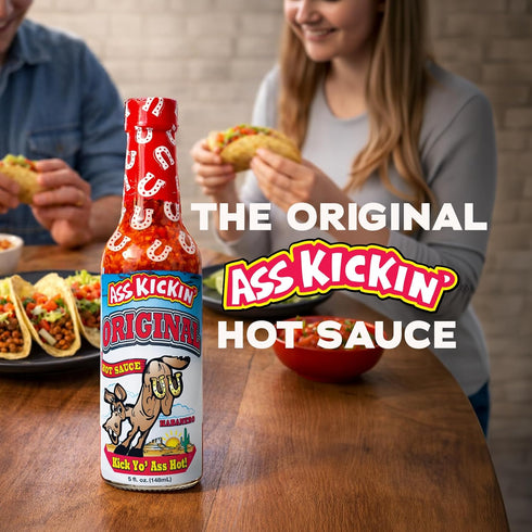 (5 oz) Ass Kickin Original Habanero Hot Sauce Serrano & Habanero Blend Medium Heat Gourmet Hot Sauce for Tacos, Wings