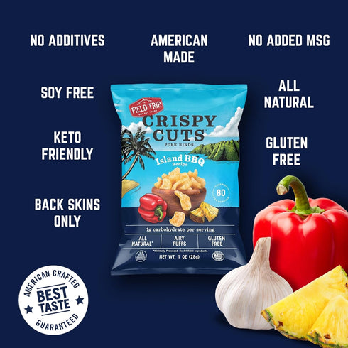 1 (12 Count) Field Trip Keto Diet Friendly, Low Carb, Island BBQ Pork Rinds, Ounce