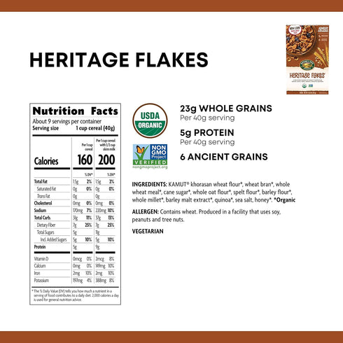 Cereal,Healthy,Organic,13.25 Nature's Path Heritage Flakes Whole Grains Ounce Box