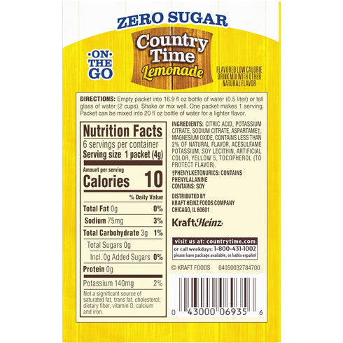 Country 6 23.7g (Pack 4) Time Lemonade Zero Sugar On The Go Sachet Drink Mix