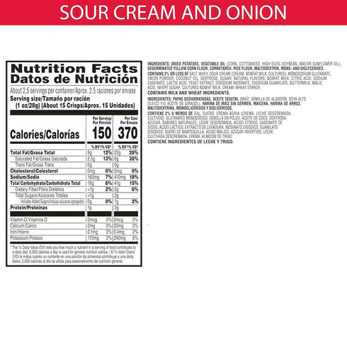 1.88 (12 Pringles Potato Crisps Chips, Lunch Snacks, Office and Kids Snacks, Grab N' Go, Sour Cream and Onion, Pounds