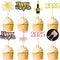 24 Pcs Happy New Year Cupcake Toppers, Glitter Rose Gold and Gold, Cheers to 2025 Decoration