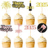 24 Pcs Happy New Year Cupcake Toppers, Glitter Rose Gold and Gold, Cheers to 2025 Decoration