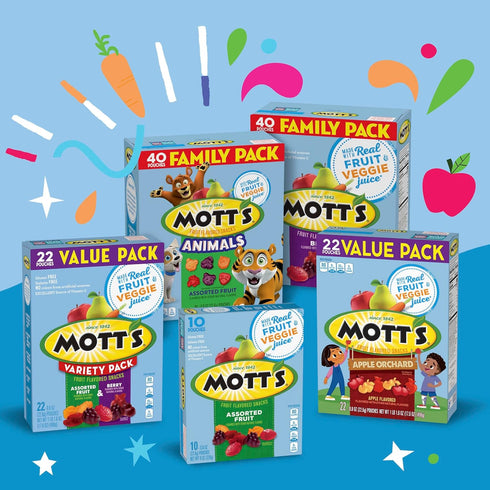 Pack, Gummies, 40 Count 32 oz Mott's Assorted Fruit Snacks Family Gluten Free Made with Fruit & Veggie Juice, Good