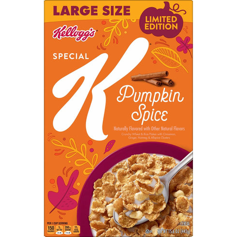 15.6oz (1 Kelloggs Special K Breakfast Cereal, Fiber Cereal, Large Size, Pumpkin Spice, Box Box)