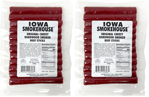 Iowa Smokehouse Cheesy Beef Sticks Hardwood Hickory Smoked Meat Sticks 8.75 Ounce